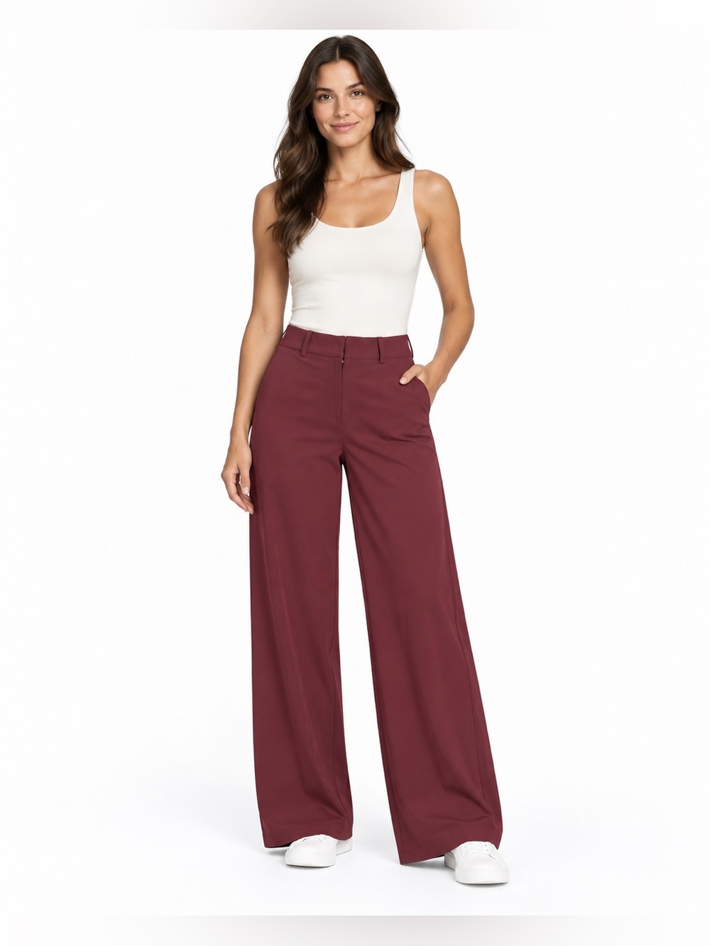 INFINITY Wide Leg High-Rise Pants in Wine